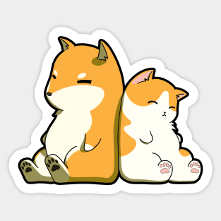 Orange And White Sleeping Dog And Cat Sticker